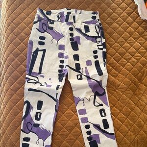 Chico's Purple and Black Abstract Cropped Pants